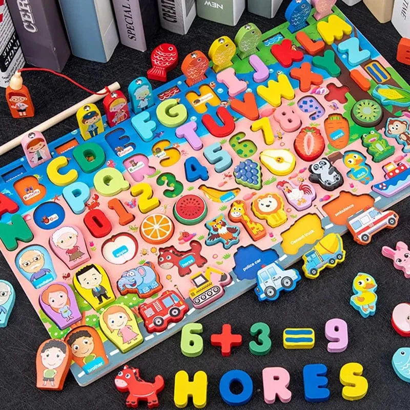 QWZ Kinder Montessori Pädagogisches Holz Mathe Spielzeug Kinder Beschäftigt Bord Zählen Formen Farben Spiel Angeln Puzzle Lernspielzeug Geschenke