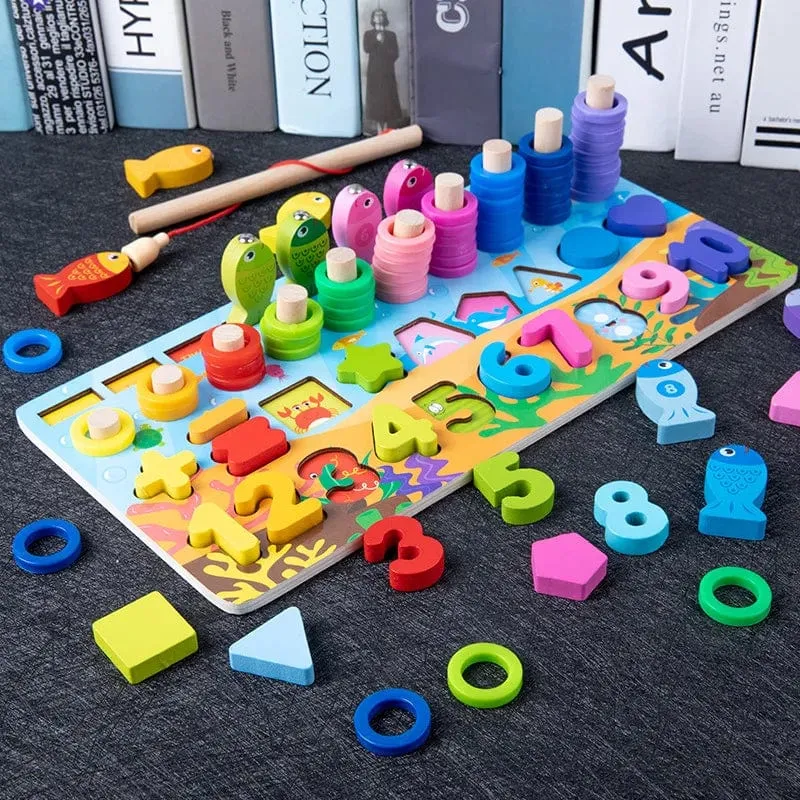 QWZ Kinder Montessori Pädagogisches Holz Mathe Spielzeug Kinder Beschäftigt Bord Zählen Formen Farben Spiel Angeln Puzzle Lernspielzeug Geschenke