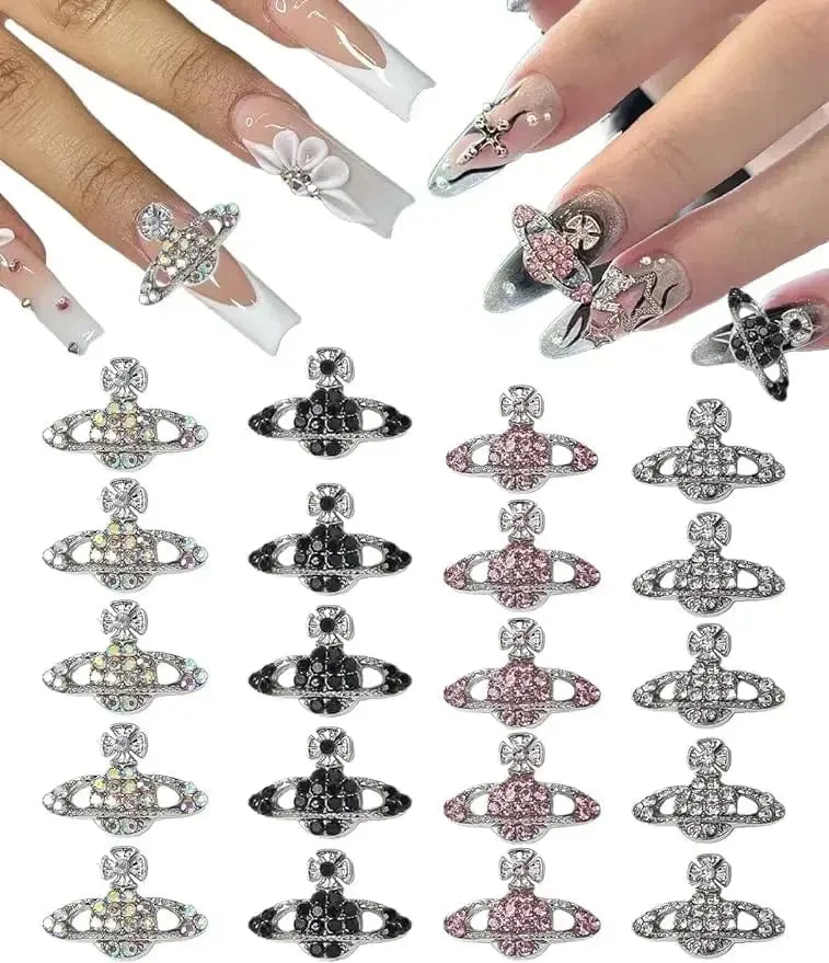 10 Stück Planet Nagel Charms Y2K 3D Nagel Strass Edelsteine ​​Silber Diamant Schmuck Kawaii DIY Nail Art Dekoration Zubehör