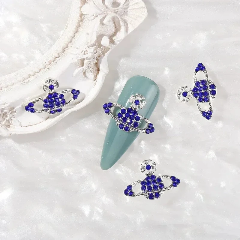 10 Stück Planet Nagel Charms Y2K 3D Nagel Strass Edelsteine ​​Silber Diamant Schmuck Kawaii DIY Nail Art Dekoration Zubehör