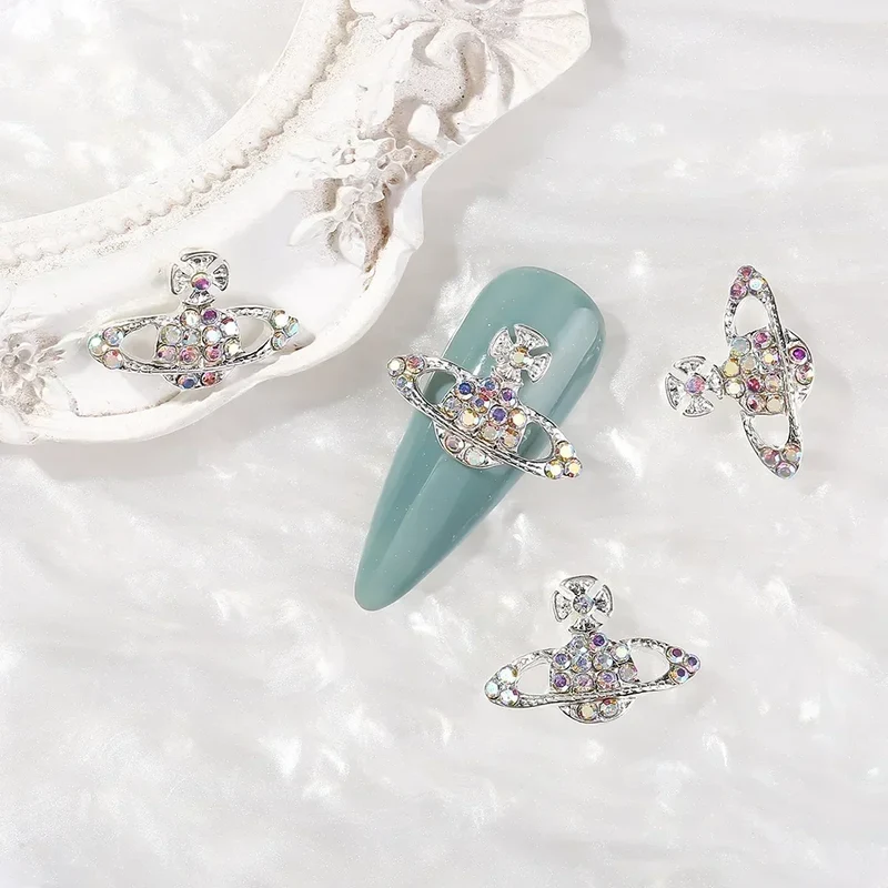 10 Stück Planet Nagel Charms Y2K 3D Nagel Strass Edelsteine ​​Silber Diamant Schmuck Kawaii DIY Nail Art Dekoration Zubehör