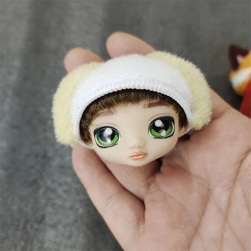 1/12 Puppenkopfteil mit Katzenohrhut, Mini-Lol-Puppenkopfzubehör, Hut kann nicht entfernt werden