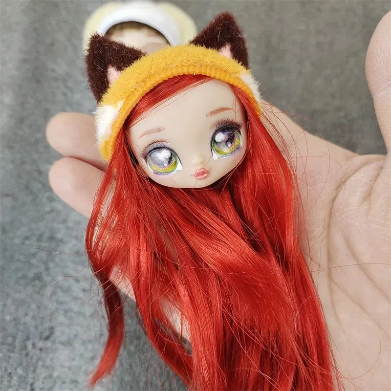 1/12 Puppenkopfteil mit Katzenohrhut, Mini-Lol-Puppenkopfzubehör, Hut kann nicht entfernt werden