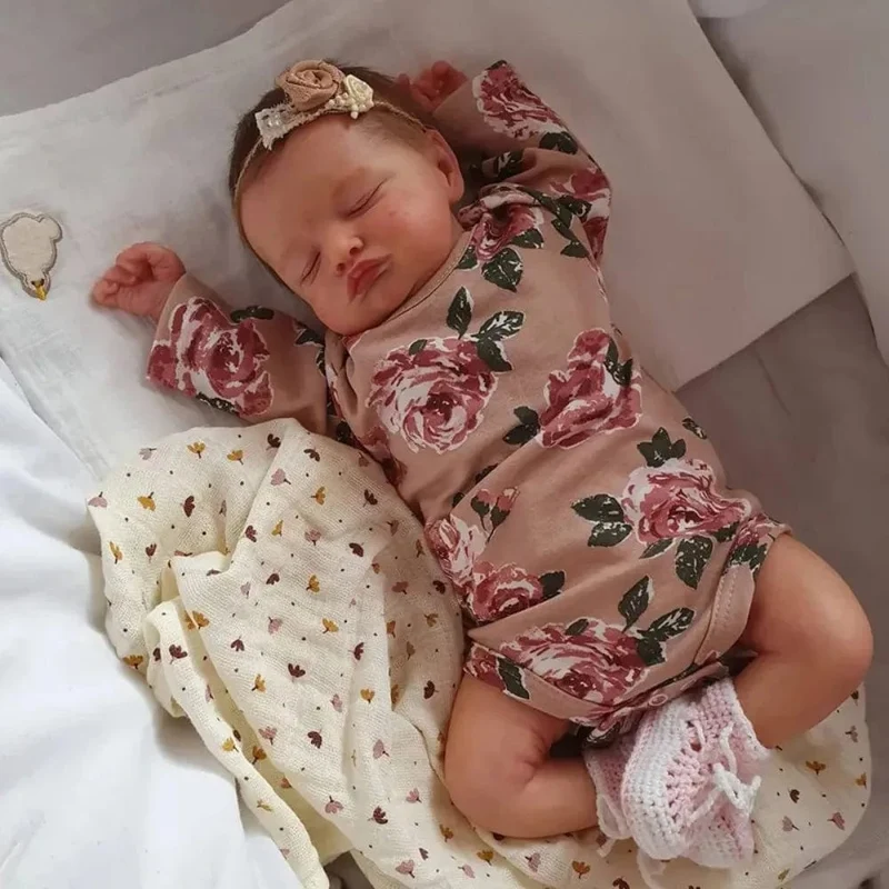 19 Zoll lebensechte Rosalie mit handgeknüpftem braunem Haar Neugeborenes schlafendes Babypuppenmädchen bereits bemalte Adern Muñecas Bebe