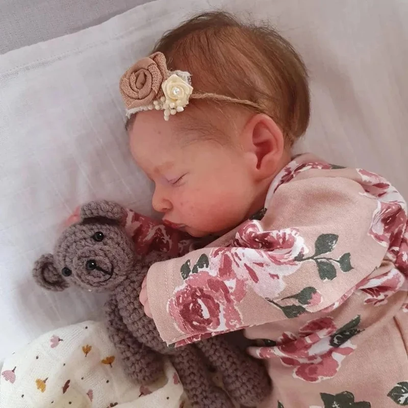 19 Zoll lebensechte Rosalie mit handgeknüpftem braunem Haar Neugeborenes schlafendes Babypuppenmädchen bereits bemalte Adern Muñecas Bebe