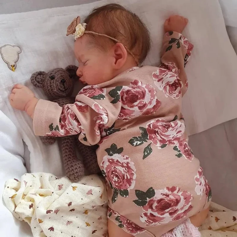 19 Zoll lebensechte Rosalie mit handgeknüpftem braunem Haar Neugeborenes schlafendes Babypuppenmädchen bereits bemalte Adern Muñecas Bebe