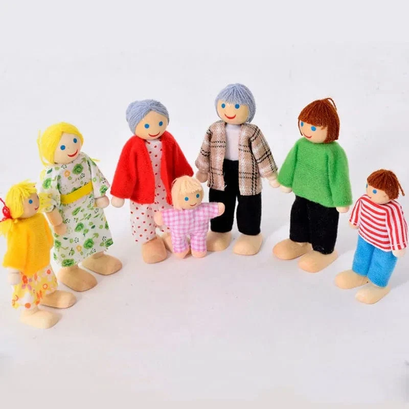 Neue Holzmöbel Miniaturspielzeug Mini Holzpuppen Familienpuppe Kinder Kinder Haus Spielspielzeug Jungen Mädchen Geschenke