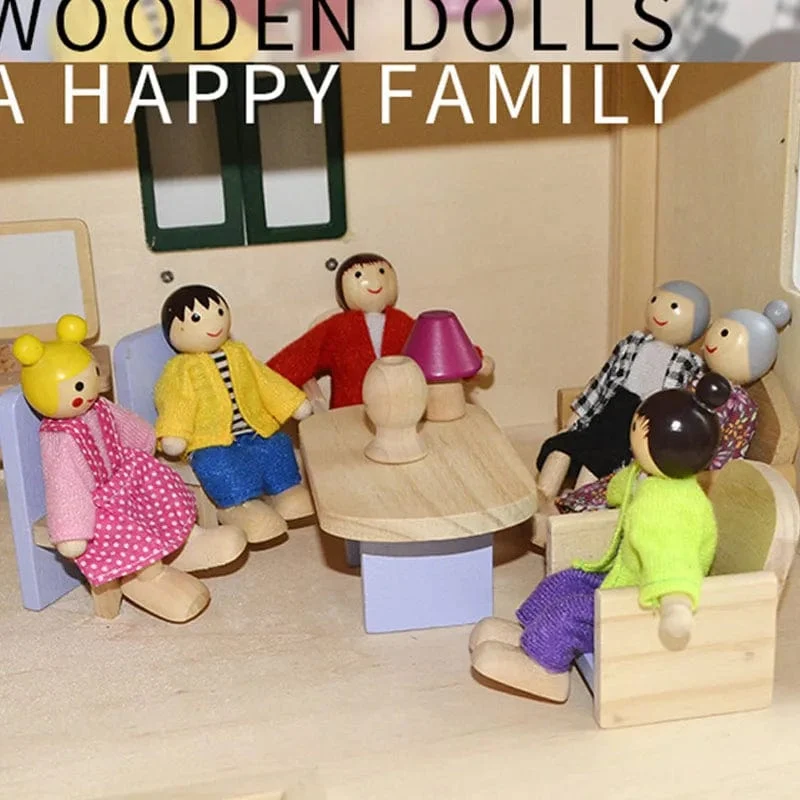 Neue Holzmöbel Miniaturspielzeug Mini Holzpuppen Familienpuppe Kinder Kinder Haus Spielspielzeug Jungen Mädchen Geschenke