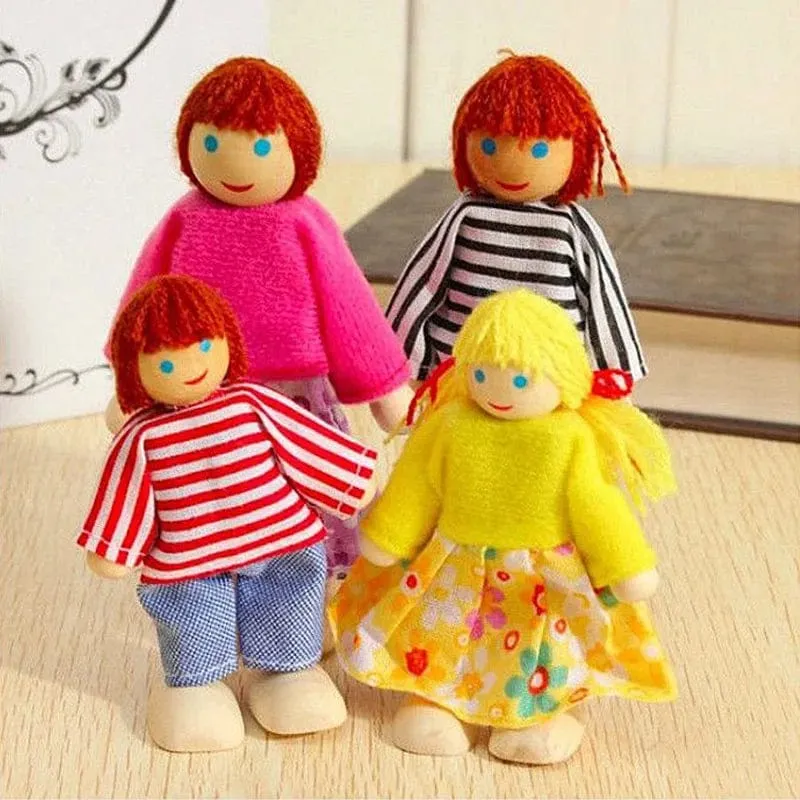 Neue Holzmöbel Miniaturspielzeug Mini Holzpuppen Familienpuppe Kinder Kinder Haus Spielspielzeug Jungen Mädchen Geschenke