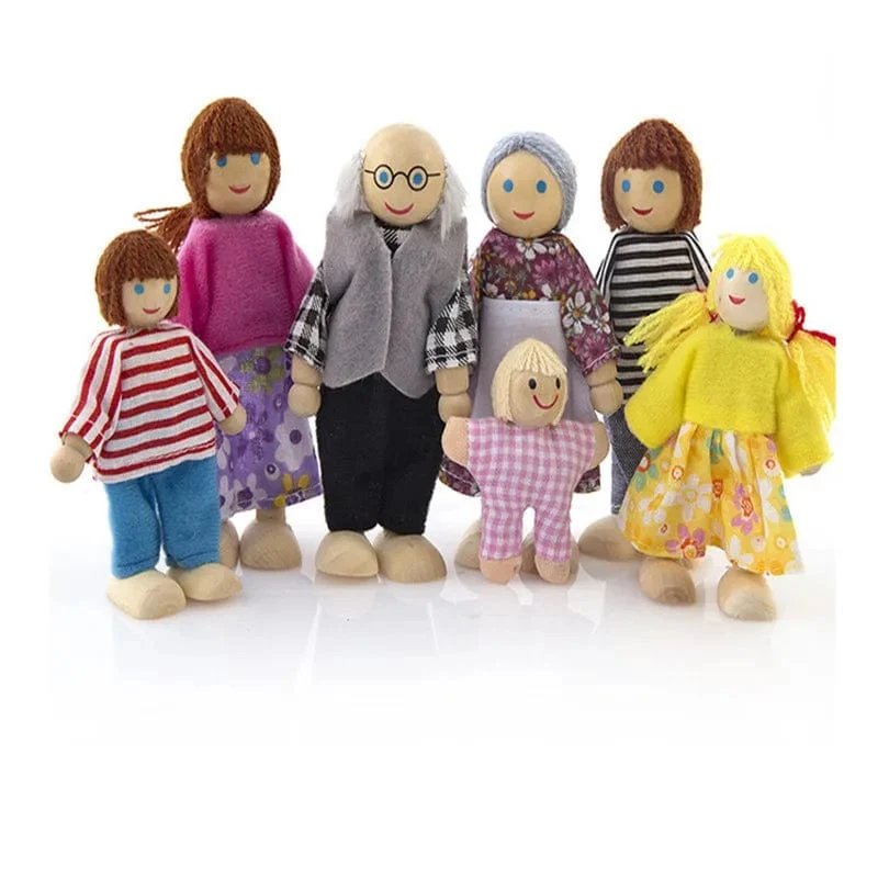 Neue Holzmöbel Miniaturspielzeug Mini Holzpuppen Familienpuppe Kinder Kinder Haus Spielspielzeug Jungen Mädchen Geschenke