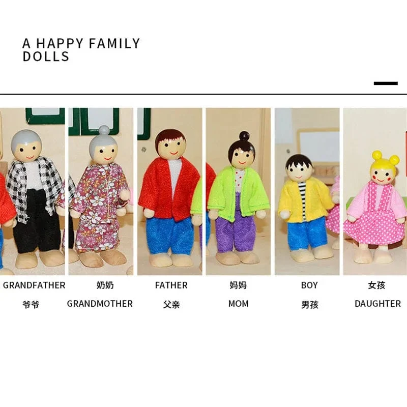 Neue Holzmöbel Miniaturspielzeug Mini Holzpuppen Familienpuppe Kinder Kinder Haus Spielspielzeug Jungen Mädchen Geschenke
