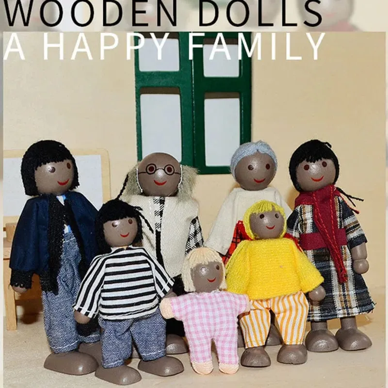 Neue Holzmöbel Miniaturspielzeug Mini Holzpuppen Familienpuppe Kinder Kinder Haus Spielspielzeug Jungen Mädchen Geschenke