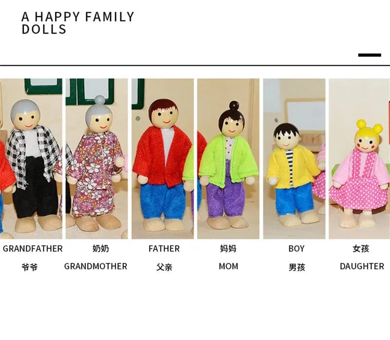 Neue Holzmöbel Miniaturspielzeug Mini Holzpuppen Familienpuppe Kinder Kinder Haus Spielspielzeug Jungen Mädchen Geschenke
