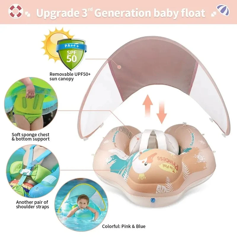 Baby-Schwimmring mit Baldachin, aufblasbarer Säuglingsring, Kinderpool-Zubehör, Kreis, Badespielzeug für den Sommer