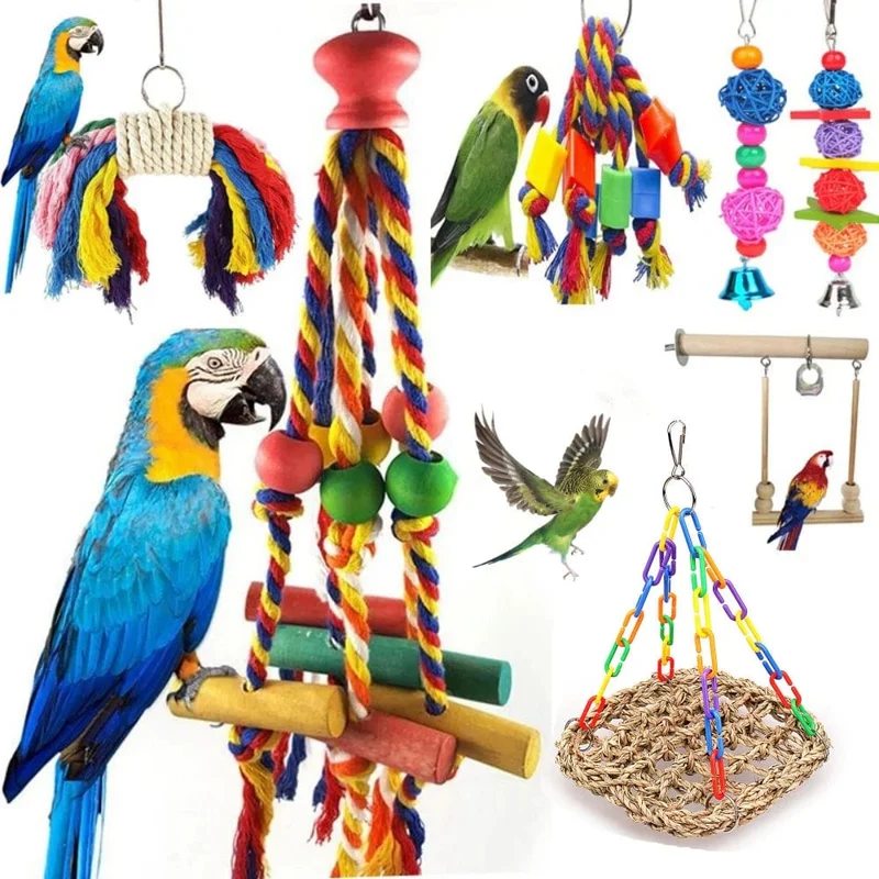 Kauspielzeug für Papageien, Baumwollseil, Vogelspielzeug, Beißbrücke, Vogelreißspielzeug, Nymphensittiche, Training, Hängeschaukeln, Vogelkäfigzubehör