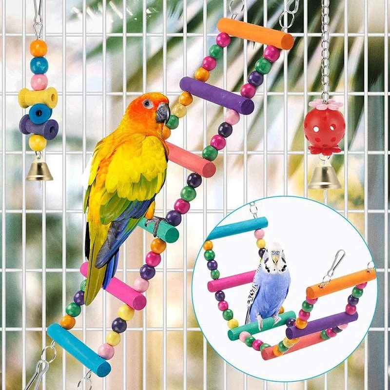 Vogelkäfig-Spielzeug für Papageien, Holz, Vogelschaukel, zuverlässige kaubare Beißbrücke, Form von Holzperlen, Papageien-Spielzeug, 11-teiliges Vogelspielzeug