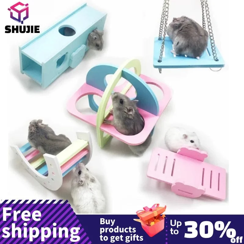 Hamsterspielzeug aus Holz, Regenbogenbrücke, Wippe, Schaukelspielzeug, Aktivität für Kleintiere, Kletterspielzeug, DIY-Zubehör für Hamsterkäfige