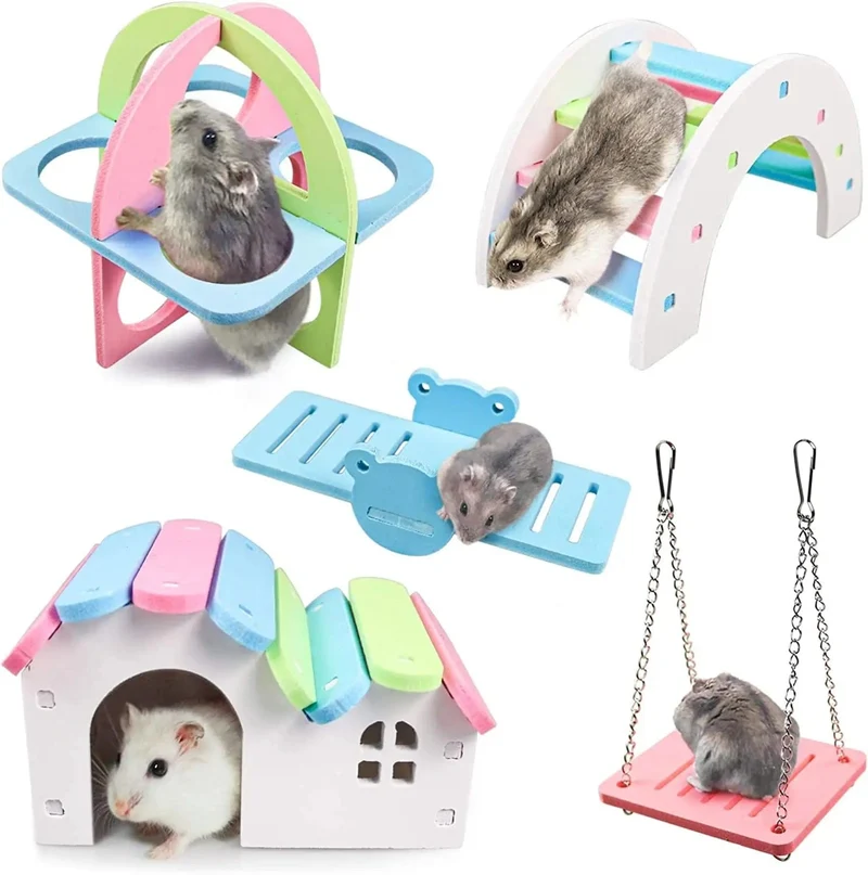 Hamsterspielzeug aus Holz, Regenbogenbrücke, Wippe, Schaukelspielzeug, Aktivität für Kleintiere, Kletterspielzeug, DIY-Zubehör für Hamsterkäfige