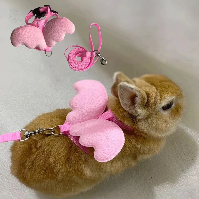 Niedliches Kaninchengeschirr und Leine mit Engelsflügeln für Katzen, Kaninchen, personalisierte Kaninchengeschirre, Hasenzubehör, Hamsterkleidung