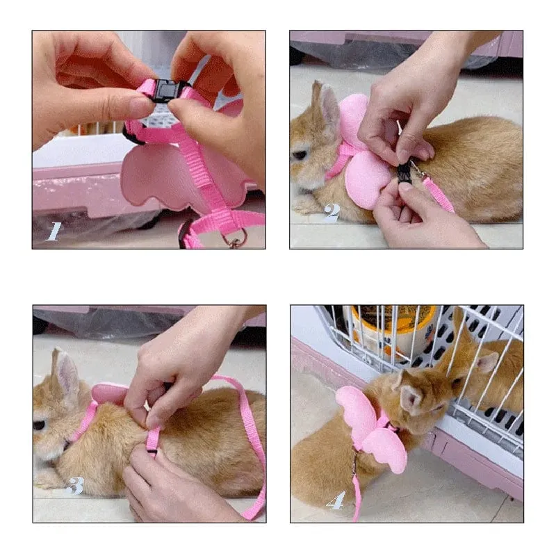 Niedliches Kaninchengeschirr und Leine mit Engelsflügeln für Katzen, Kaninchen, personalisierte Kaninchengeschirre, Hasenzubehör, Hamsterkleidung