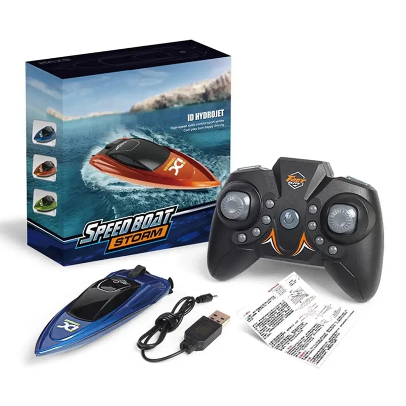 Mini-RC-Boot 5 km / h Funkferngesteuertes Hochgeschwindigkeitsschiff mit LED-Licht Palmenboot Sommerwasserspielzeug Pool Spielzeug Modelle Geschenke