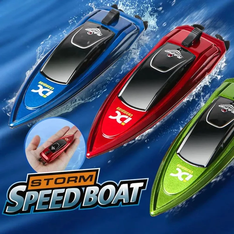 Mini-RC-Boot 5 km / h Funkferngesteuertes Hochgeschwindigkeitsschiff mit LED-Licht Palmenboot Sommerwasserspielzeug Pool Spielzeug Modelle Geschenke