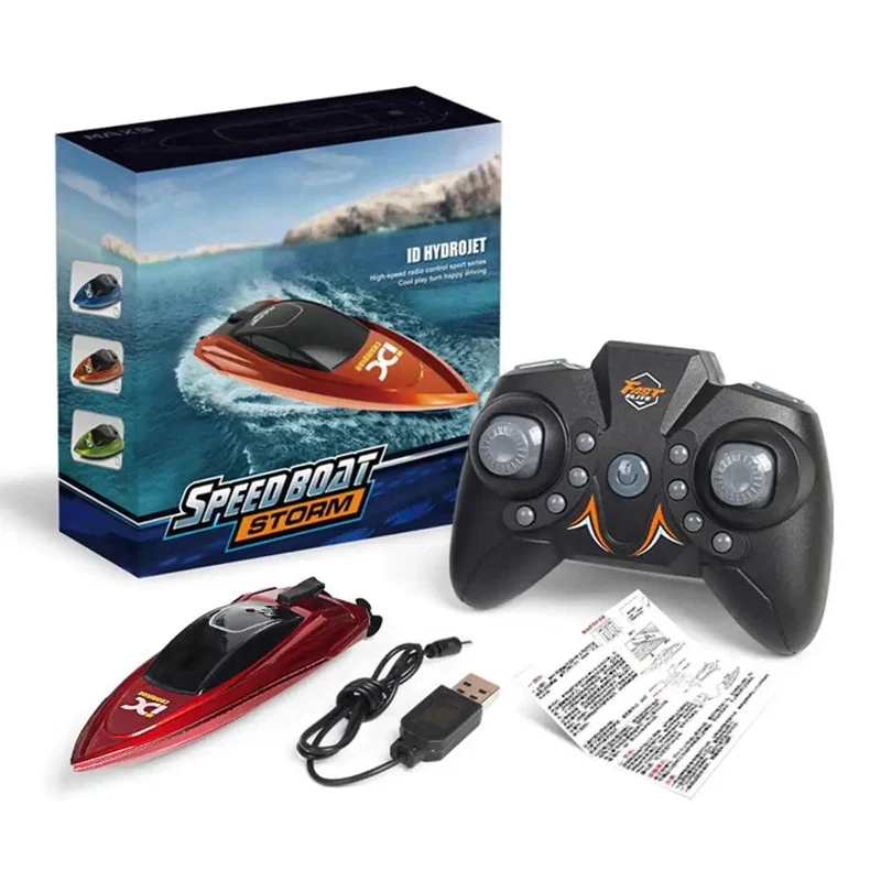 Mini-RC-Boot 5 km / h Funkferngesteuertes Hochgeschwindigkeitsschiff mit LED-Licht Palmenboot Sommerwasserspielzeug Pool Spielzeug Modelle Geschenke