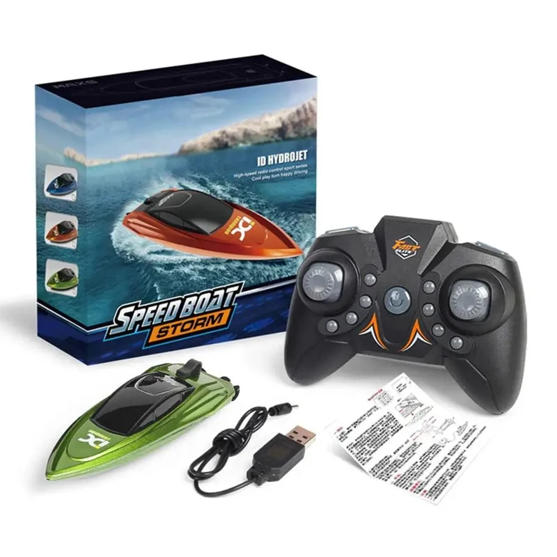 Mini-RC-Boot 5 km / h Funkferngesteuertes Hochgeschwindigkeitsschiff mit LED-Licht Palmenboot Sommerwasserspielzeug Pool Spielzeug Modelle Geschenke