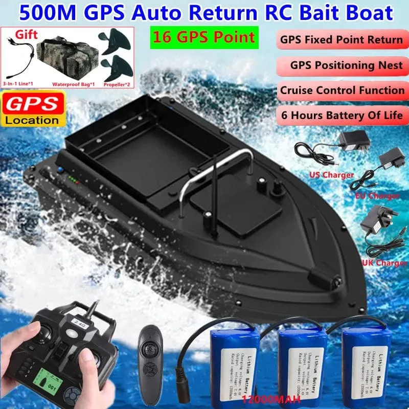 16GPS Nest Wasserdichtes Hochgeschwindigkeits-RC-Köderboot mit Fernbedienung, 2 kg Beladung, 500 m Festgeschwindigkeits-Kreuzfahrt, Nachtlicht, GPS-RC-Fischerboot