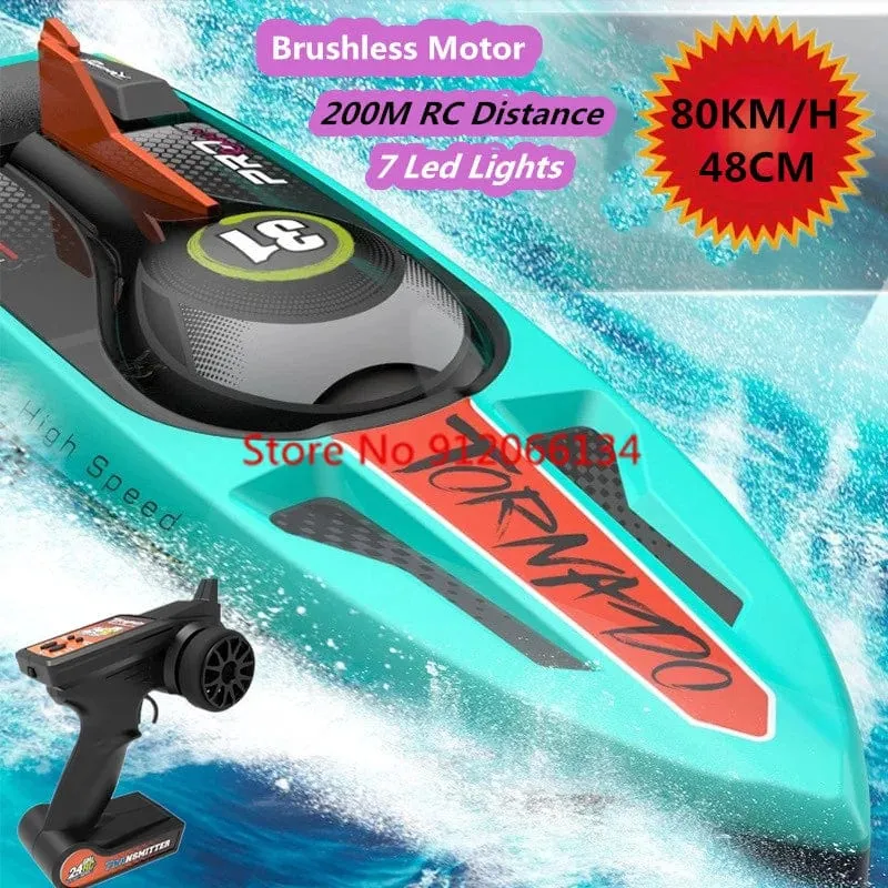 80 km/h bürstenloses RC-Schnellboot, doppellagig, wasserdicht, 48 cm, 200 m, RC-Rennboot, Kentern, Zurücksetzen, professionelles RC-Schnellboot, Spielzeug für Erwachsene