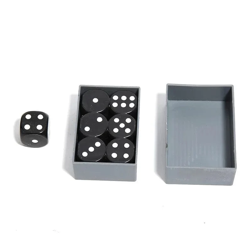Zauberwürfel-Trick, 7 schwarze Würfel und Box, erstaunliche Wunder-Zahlenänderung, Vorhersage-Effekt, Nahaufnahme, magische Bühne, magisches Zauberer-Gimmick