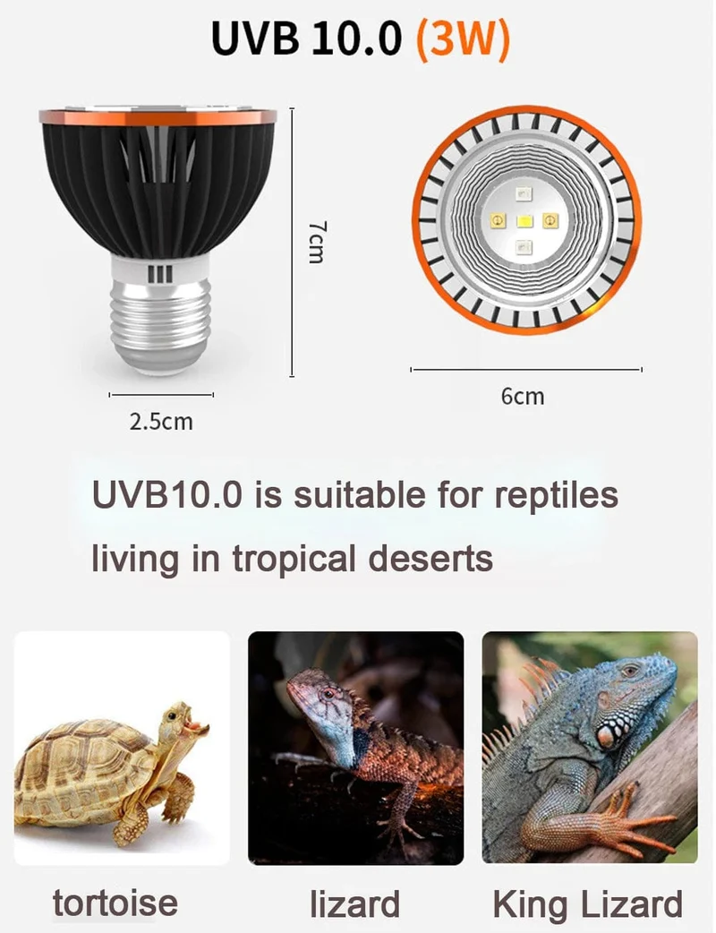 Professionelle 3W Reptilienlampe UVA UVB5.0 UVB10.0 Lmap LED-Lampe Schildkröte Schildkröte Eidechse sonnenlicht UVB-Lampenbeleuchtung