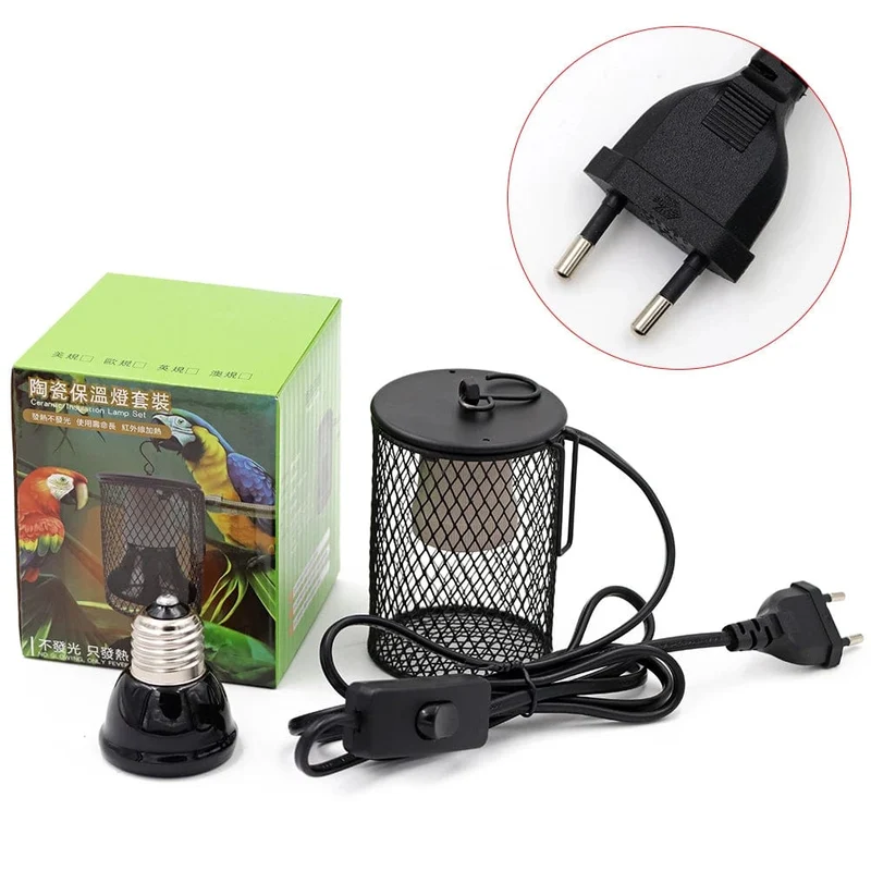 E27 Haustier-Heizlampe für Schildkröte, Schlange, Eidechse, Infrarot-Keramik-Emitter, Wärmelicht, 50 W/75 W/100 W, Reptilienlampe, Reptilienlicht, EU-Stecker