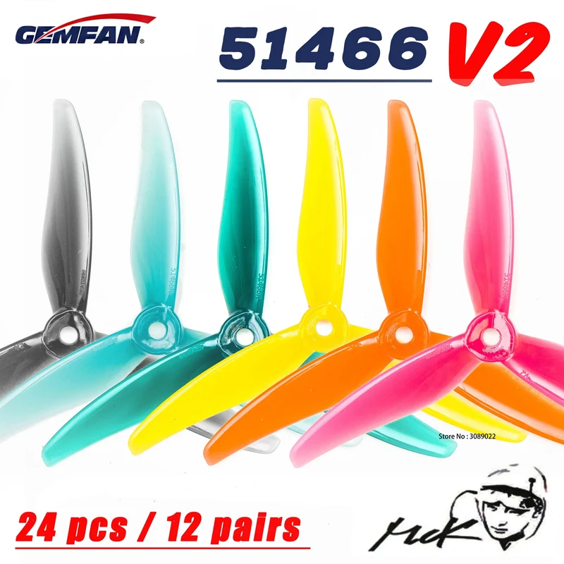 24 Stück/12 Paare Gemfan 51466 V2 5 Zoll 3-Blatt/Tri-Blade Propeller Props FPV Brushless Motor für FPV Racing Drone 6 Farben Gelb
