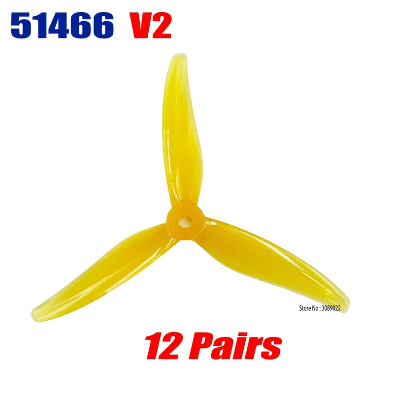 24 Stück/12 Paare Gemfan 51466 V2 5 Zoll 3-Blatt/Tri-Blade Propeller Props FPV Brushless Motor für FPV Racing Drone 6 Farben Gelb