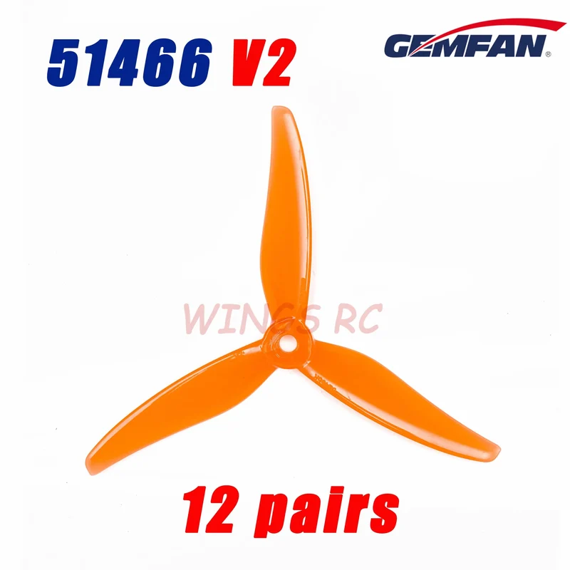 24 Stück/12 Paare Gemfan 51466 V2 5 Zoll 3-Blatt/Tri-Blade Propeller Props FPV Brushless Motor für FPV Racing Drone 6 Farben Gelb