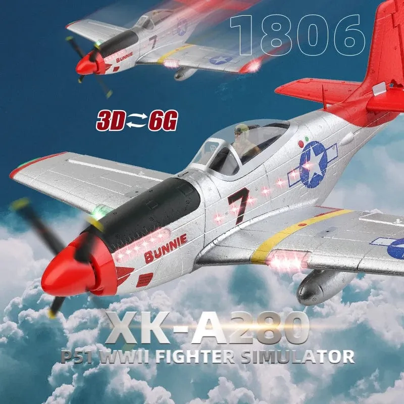 Wltoys XK A280 RC Flugzeug P51 Modell 3D/6G Mit LED 2.4 GHz GPS Fernbedienung Flugzeug Große kämpfer spielzeug Geschenk für Jungen FPV Träger
