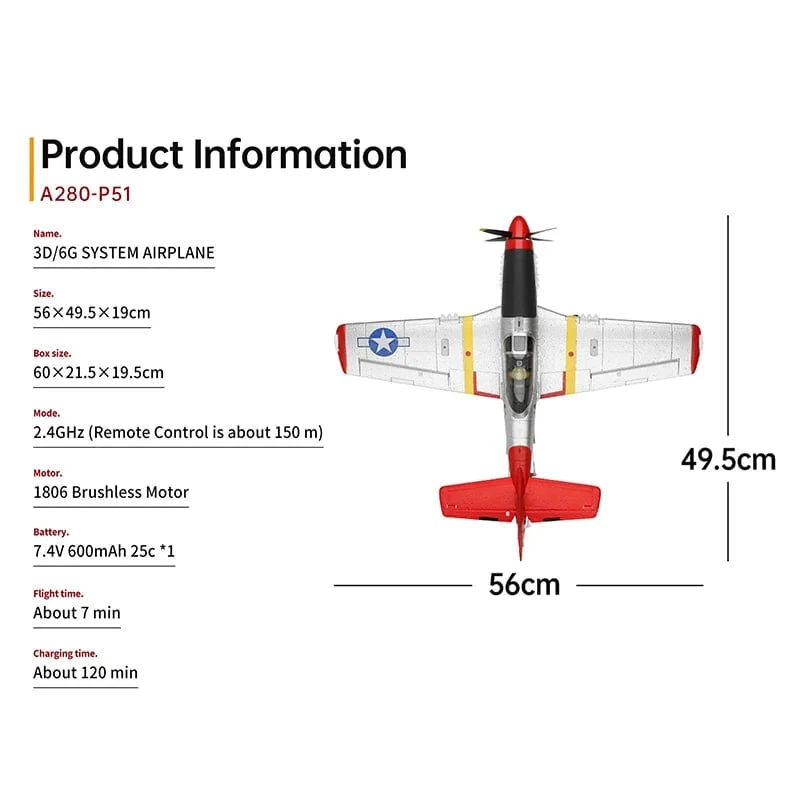 Wltoys XK A280 RC Flugzeug P51 Modell 3D/6G Mit LED 2.4 GHz GPS Fernbedienung Flugzeug Große kämpfer spielzeug Geschenk für Jungen FPV Träger