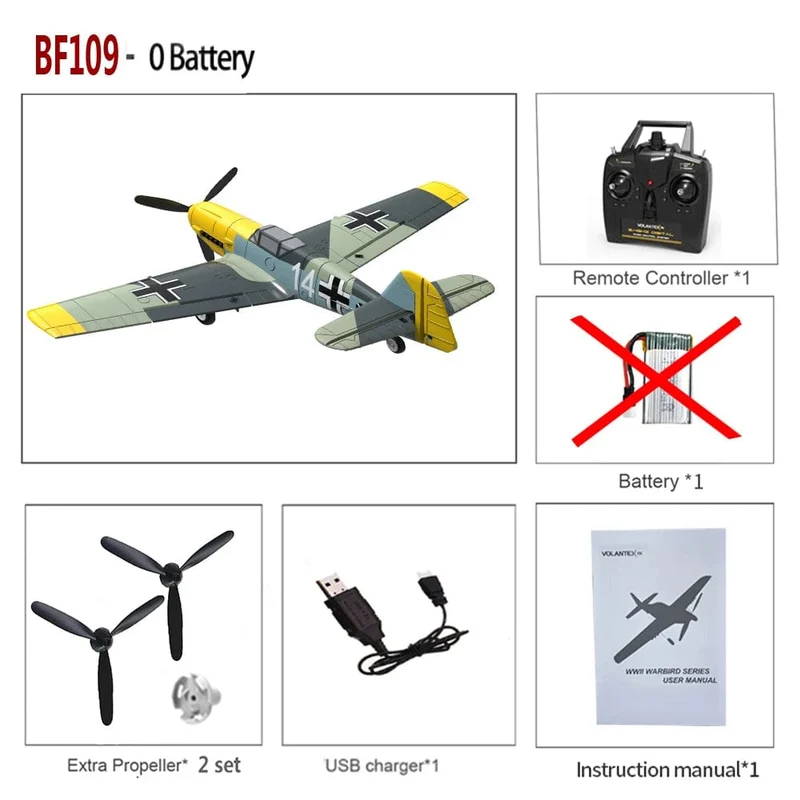 VolantexRC Fernbedienung Flugzeug BF109 2.4 GHz 4CH 400mm Spannweite One Key U-Turn Kunstflug RC Flugzeug Warbird Geschenk Spielzeug 761-11