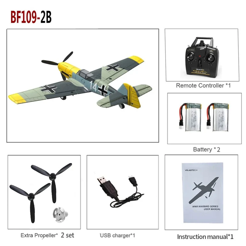VolantexRC Fernbedienung Flugzeug BF109 2.4 GHz 4CH 400mm Spannweite One Key U-Turn Kunstflug RC Flugzeug Warbird Geschenk Spielzeug 761-11