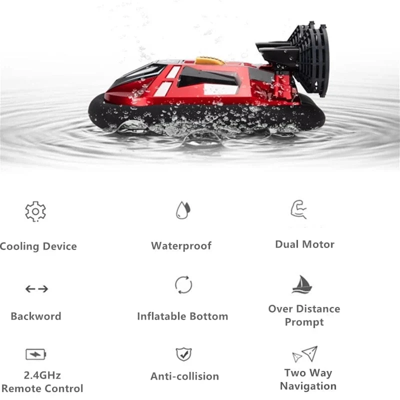 Amphibisches RC-Boot mit zwei Motoren, Spielzeug, 2.4 G, über Distanz, schnelles Kühlgerät, Rückwärtsfunktion, kabellose Fernbedienung, Hovercraft