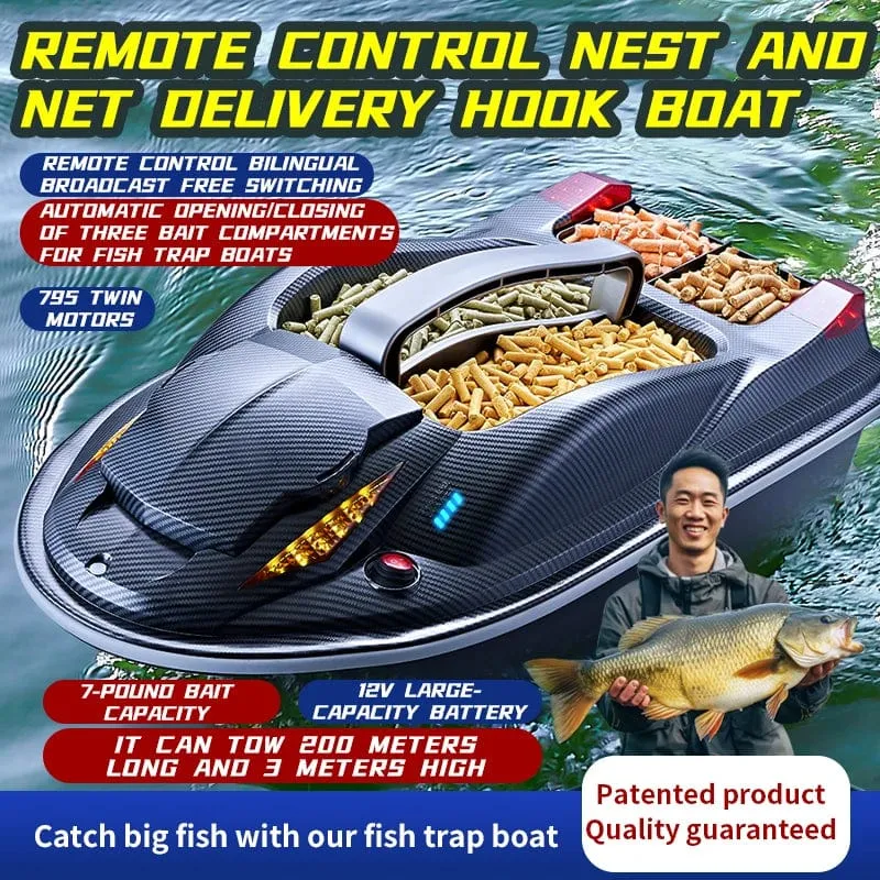HONGXUNJIE HJ817 GPS-Angelgerät, intelligente Geschwindigkeitsregelung, RC-Köderboot, Dual-Motor, geräuscharm, 3.5 kg, Beladung 500 m, mit Nachtlichtern