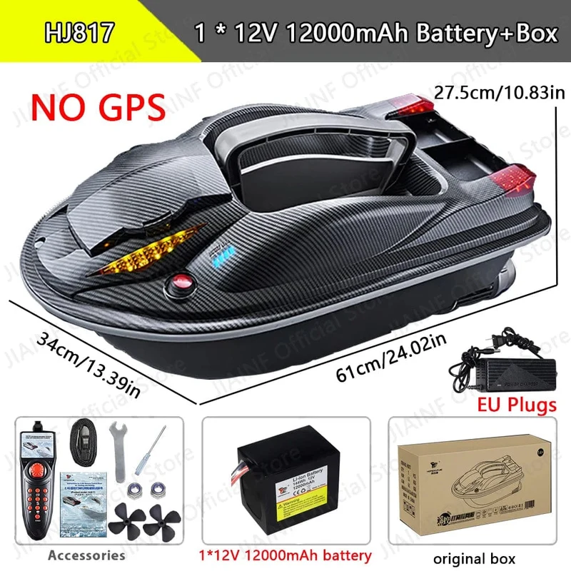 HONGXUNJIE HJ817 GPS-Angelgerät, intelligente Geschwindigkeitsregelung, RC-Köderboot, Dual-Motor, geräuscharm, 3.5 kg, Beladung 500 m, mit Nachtlichtern
