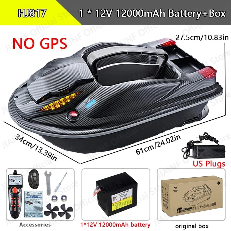 HONGXUNJIE HJ817 GPS-Angelgerät, intelligente Geschwindigkeitsregelung, RC-Köderboot, Dual-Motor, geräuscharm, 3.5 kg, Beladung 500 m, mit Nachtlichtern