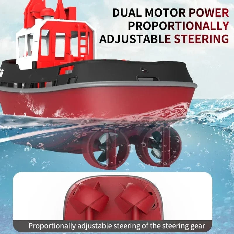 RC-Schlepper, 2.4 G, ferngesteuertes Schiff, Dual-Motorleistung, proportional verstellbare Lenkung, versiegelte, wasserdichte Struktur, Schnellboot