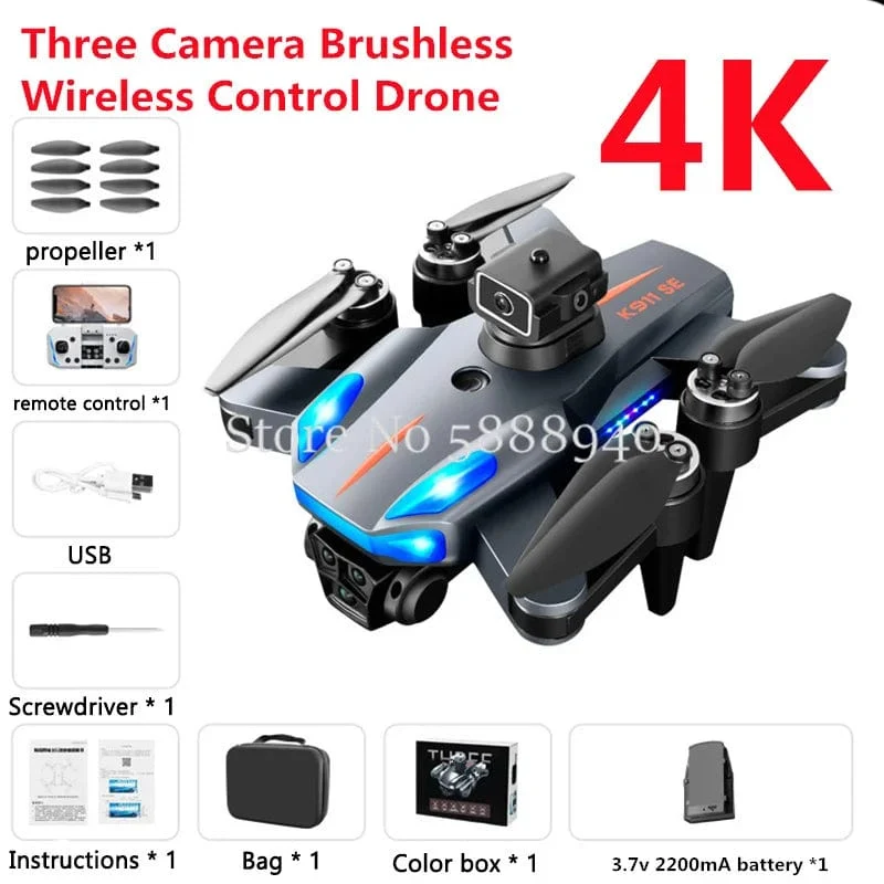 GPS Professionelle 8K Drei Kamera Bürstenlosen Drahtlose Steuerung Drohne 2.4G Vermeiden Hindernisse Auto Return LED Licht RC Drone quadcopter