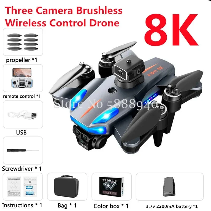 GPS Professionelle 8K Drei Kamera Bürstenlosen Drahtlose Steuerung Drohne 2.4G Vermeiden Hindernisse Auto Return LED Licht RC Drone quadcopter
