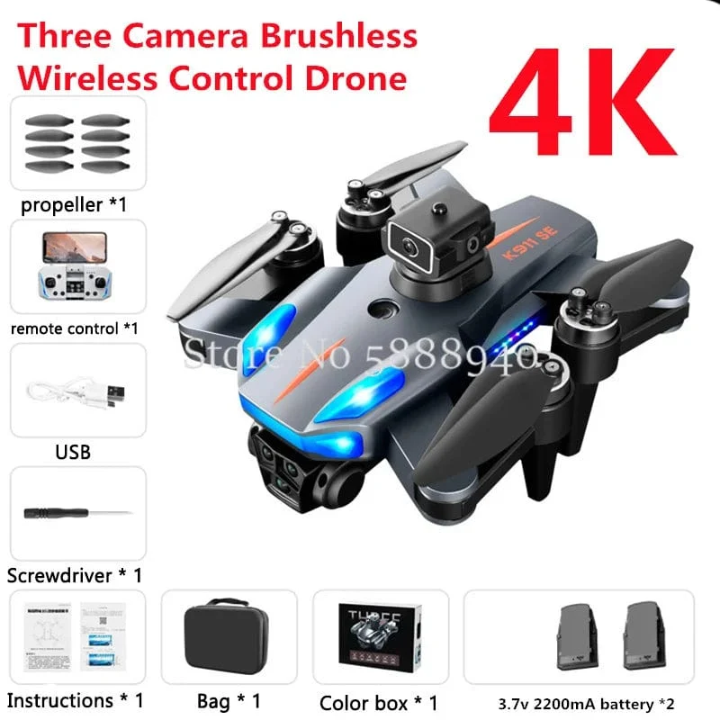 GPS Professionelle 8K Drei Kamera Bürstenlosen Drahtlose Steuerung Drohne 2.4G Vermeiden Hindernisse Auto Return LED Licht RC Drone quadcopter