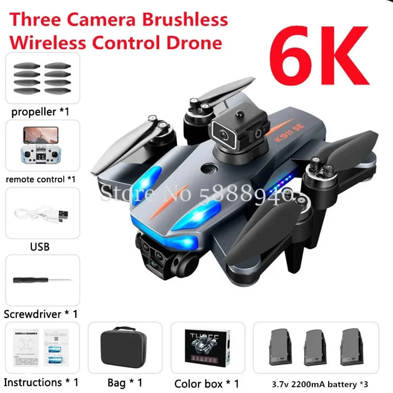 GPS Professionelle 8K Drei Kamera Bürstenlosen Drahtlose Steuerung Drohne 2.4G Vermeiden Hindernisse Auto Return LED Licht RC Drone quadcopter