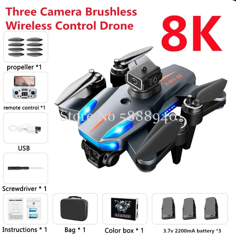 GPS Professionelle 8K Drei Kamera Bürstenlosen Drahtlose Steuerung Drohne 2.4G Vermeiden Hindernisse Auto Return LED Licht RC Drone quadcopter
